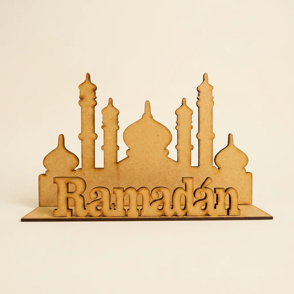 Decoración de mesa Ramadán con mezquita y letras