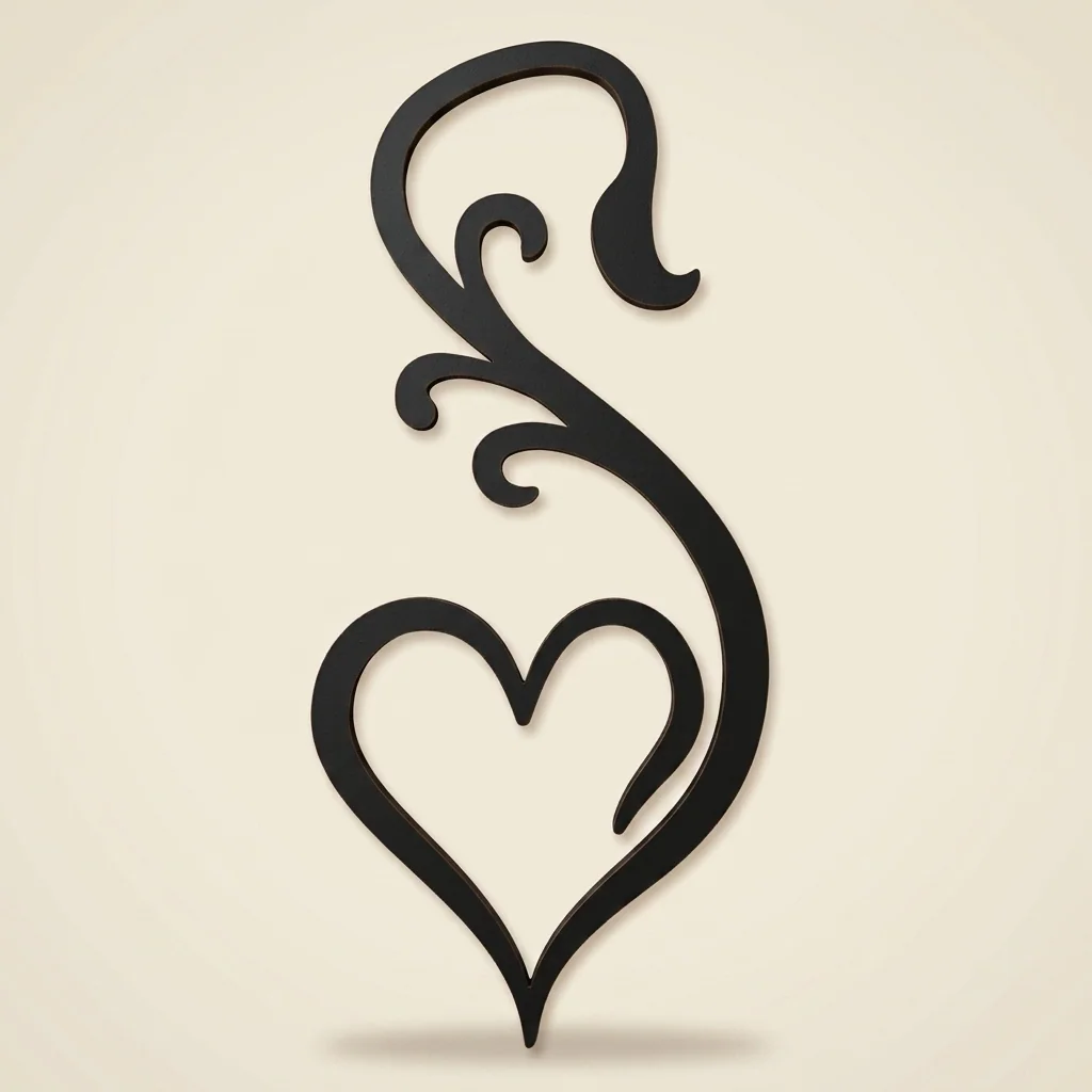 Decoración de pared letra S con corazón en madera negra