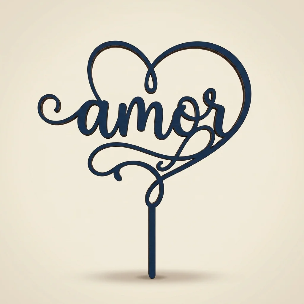 Topper "amor" en corazón caligráfico minimalista