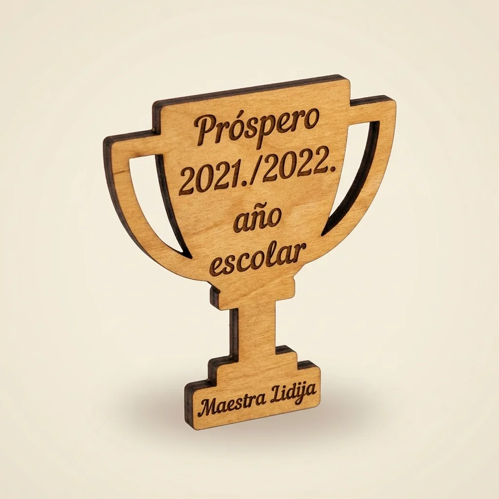 Trofeo en forma de copa con grabado escolar