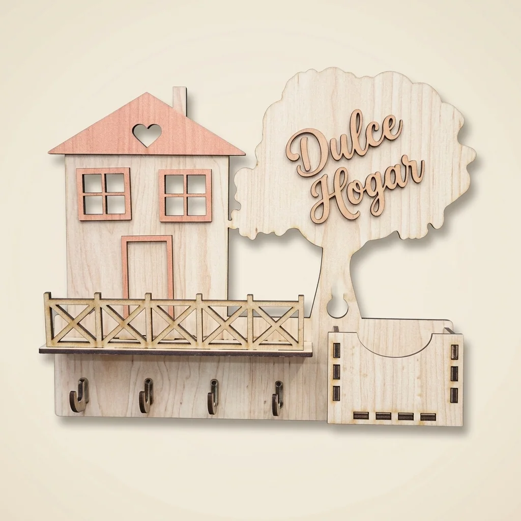 Portallaves casita "Dulce Hogar" con árbol y estante
