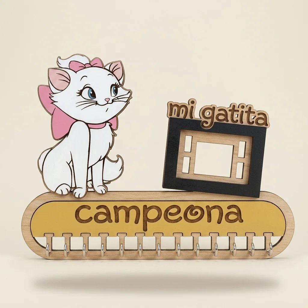 Porta-medallas gatita Marie con marco de foto personalizable