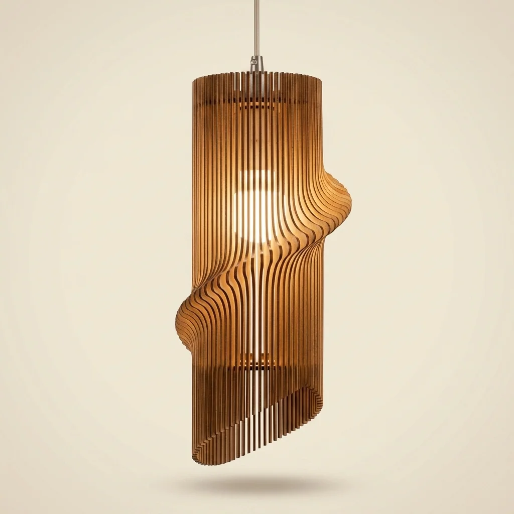Lámpara colgante espiral en madera